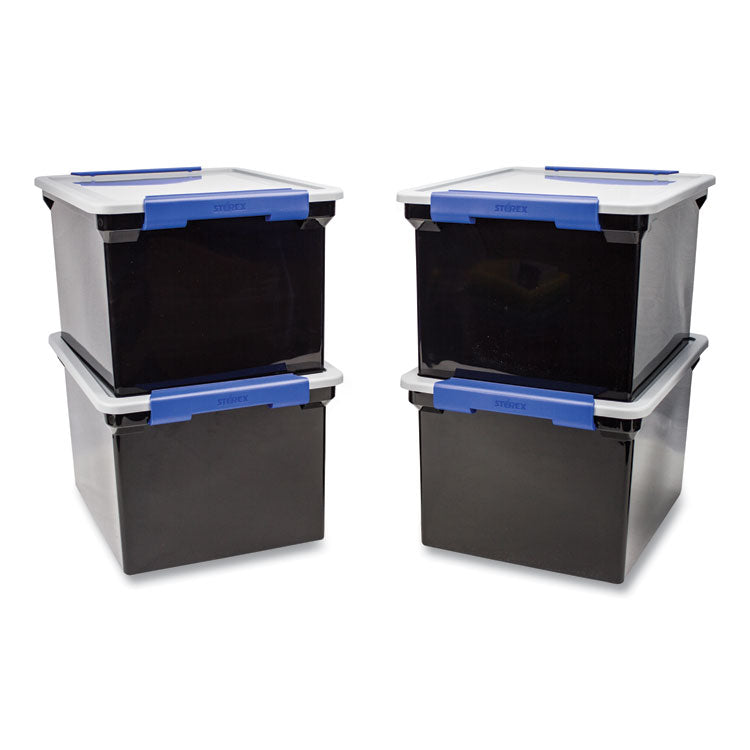 Tote with Locking Handles, Legal/Letter, 13.9" x 18.3 x 10.6", Black/Silver/Blue, 4/Carton