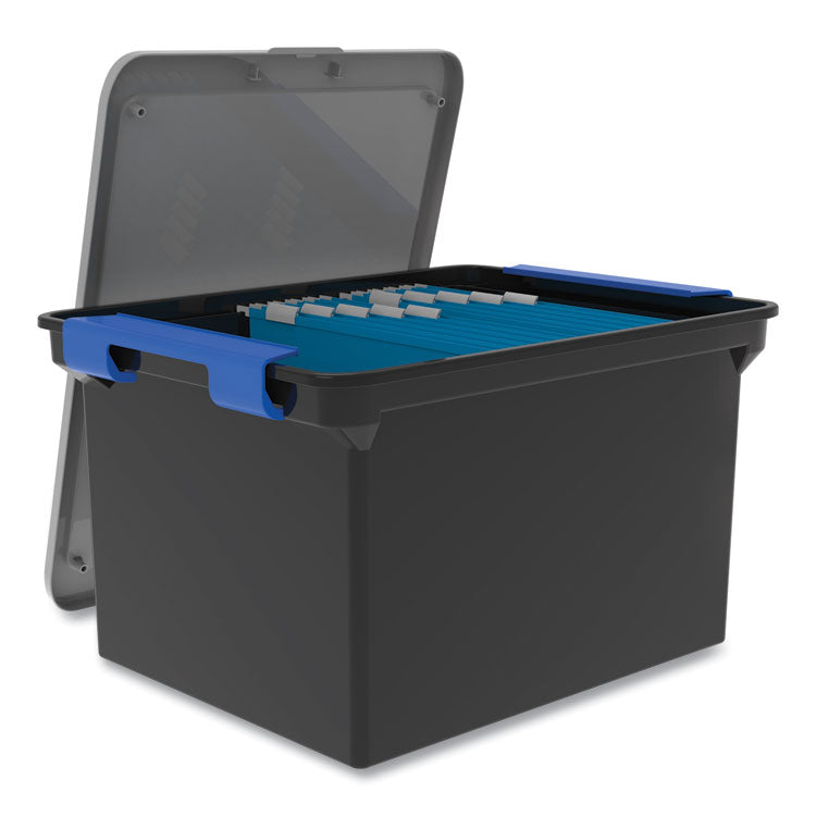 Tote with Locking Handles, Legal/Letter, 13.9" x 18.3 x 10.6", Black/Silver/Blue, 4/Carton