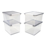 Tote with Locking Handles, Legal/Letter, 13.9" x 18.3" x 10.6", Clear/Silver, 4/Carton