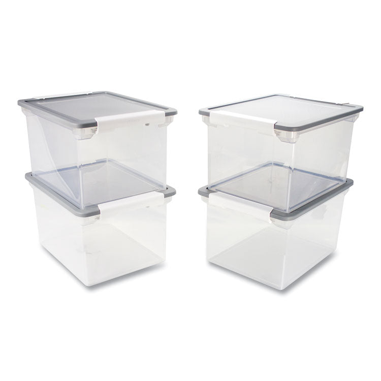 Tote with Locking Handles, Legal/Letter, 13.9" x 18.3" x 10.6", Clear/Silver, 4/Carton