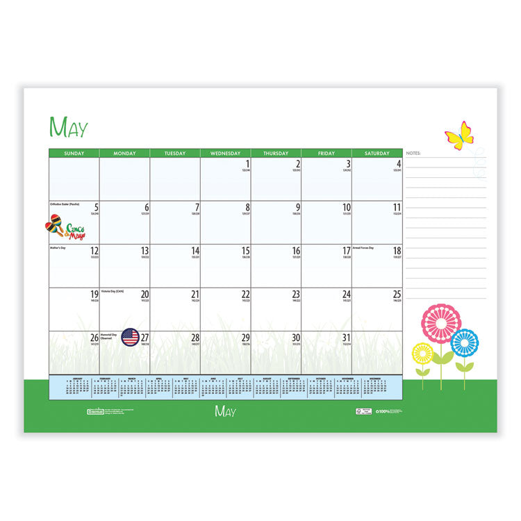 Recycled Desk Pad Calendar, Illustrated Seasons Artwork, 22 x 17, Black Binding/Corners,12-Month (Jan to Dec): 2025
