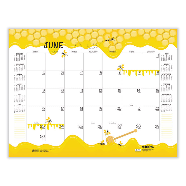 Recycled Honeycomb Desk Pad Calendar, Honeycomb Artwork, 22 x 17, White/Multicolor Sheets, 12-Month (Jan to Dec): 2025