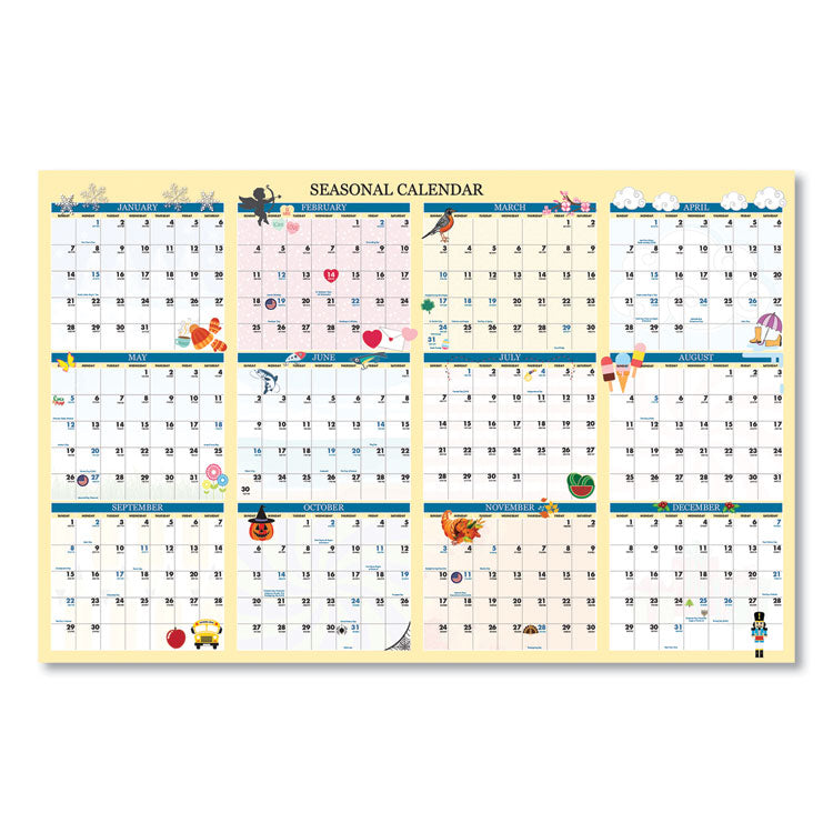 Recycled Seasonal Laminated Wall Calendar, Illustrated Seasons Artwork, 24 x 37, 12-Month (Jan to Dec): 2025