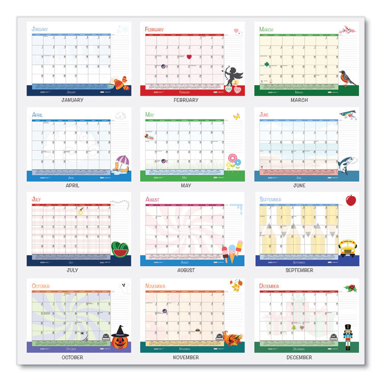 Recycled Desk Pad Calendar, Illustrated Seasons Artwork, 22 x 17, Black Binding/Corners,12-Month (Jan to Dec): 2025