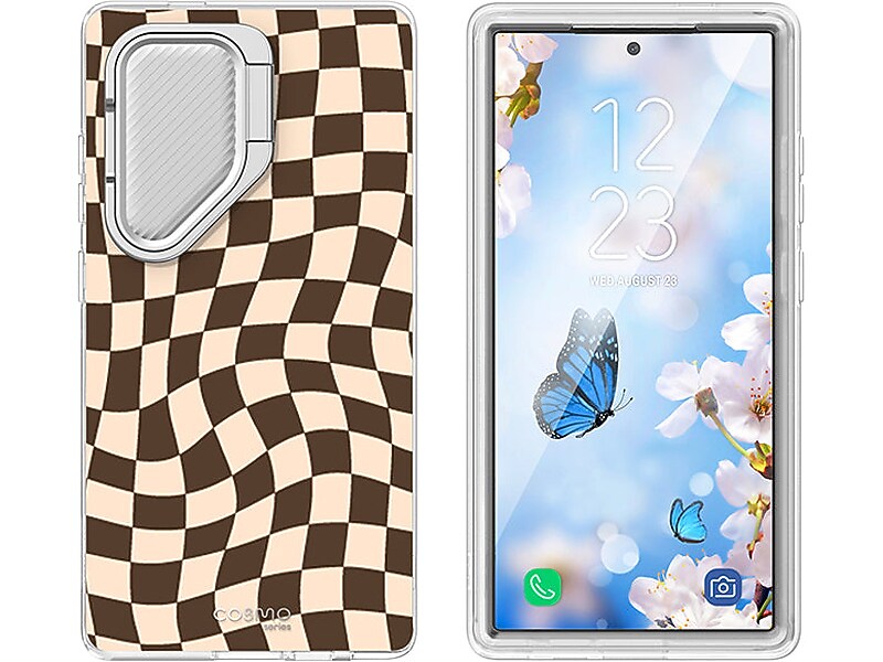 i-Blason Cosmo Cute Brown Checkers Case for Samsung Galaxy S24 Ultra, Shock-Absorbing
