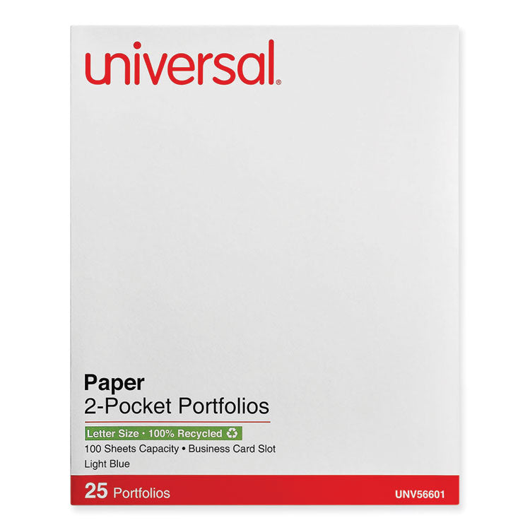 Two-Pocket Portfolio, Embossed Leather Grain Paper, 11 X 8.5, Light Blue, 25/box