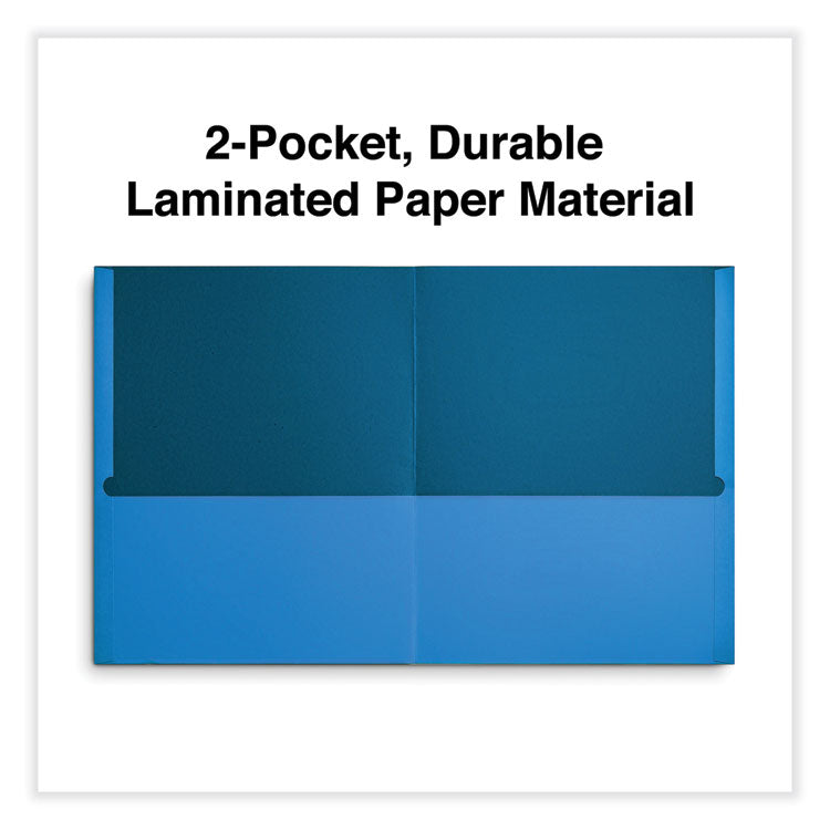 Two-Pocket Portfolio, Embossed Leather Grain Paper, 11 X 8.5, Light Blue, 25/box