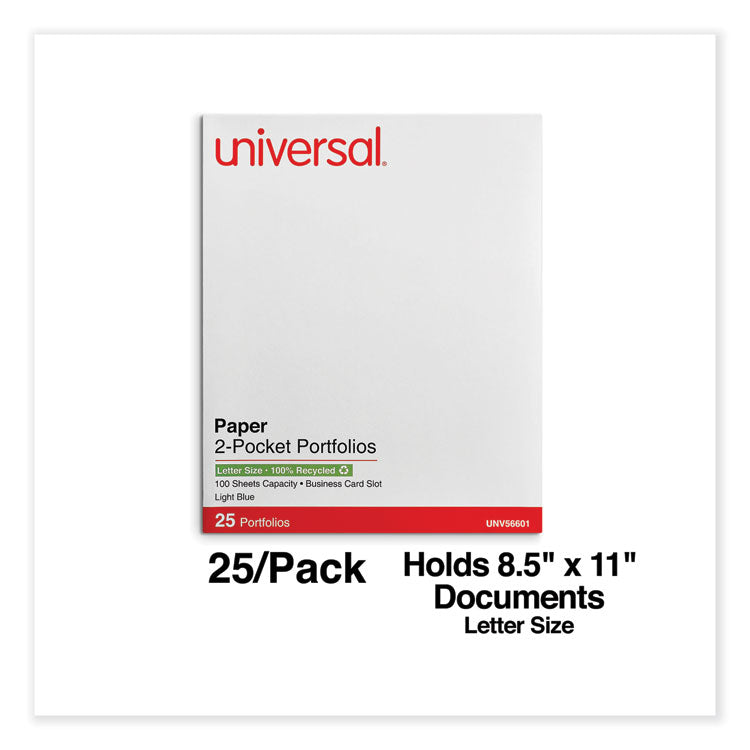 Two-Pocket Portfolio, Embossed Leather Grain Paper, 11 X 8.5, Light Blue, 25/box