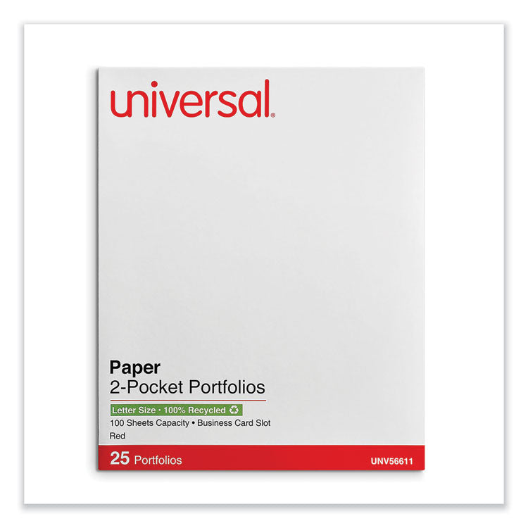 Two-Pocket Portfolio, Embossed Leather Grain Paper, 11 X 8.5, Red, 25/box