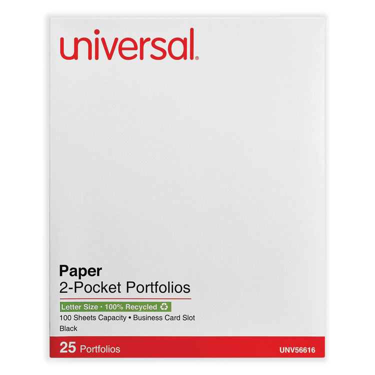 Two-Pocket Portfolio, Embossed Leather Grain Paper, 11 X 8.5, Black, 25/box