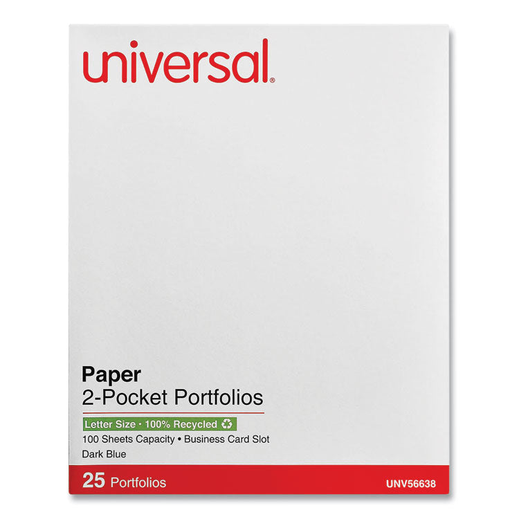 Two-Pocket Portfolio, Embossed Leather Grain Paper, 11 X 8.5, Dark Blue, 25/box