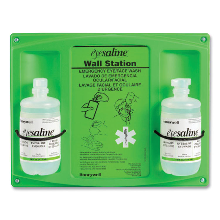 Double Bottle Sterile Saline Eye Wash Wall Station, 16 oz Bottles, 2 Bottles/Station, 4 Stations/Carton