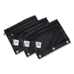 Two-Pocket Binder-Insertable Pencil Pouch with Mesh Front, 2 Compartments, 3-Hole Punched, 11" x 9", Black, 6/Pack