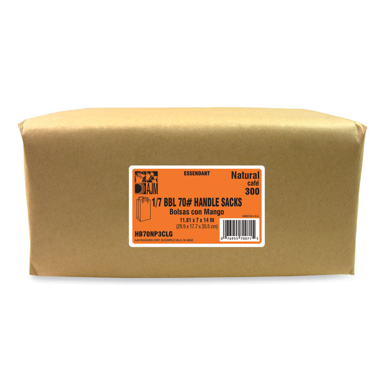 Handle Bag, 1/7 BBL Size, 70# Basis Weight, Flat Handles, 12" x 7" x 17", Kraft, 300/Bundle