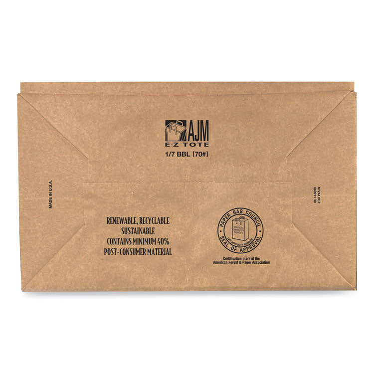 Handle Bag, 1/7 BBL Size, 70# Basis Weight, Flat Handles, 12" x 7" x 17", Kraft, 300/Bundle