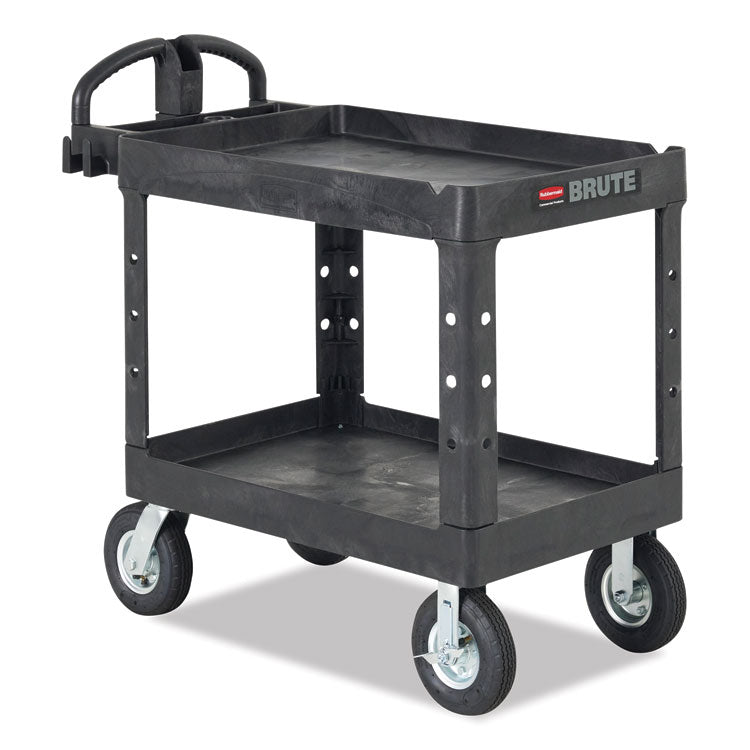 BRUTE Heavy-Duty Utility Cart with Lipped Shelves, Plastic, 2 Shelves, 500 lb Capacity, 17.13" x 38.5" x 38.88", Black
