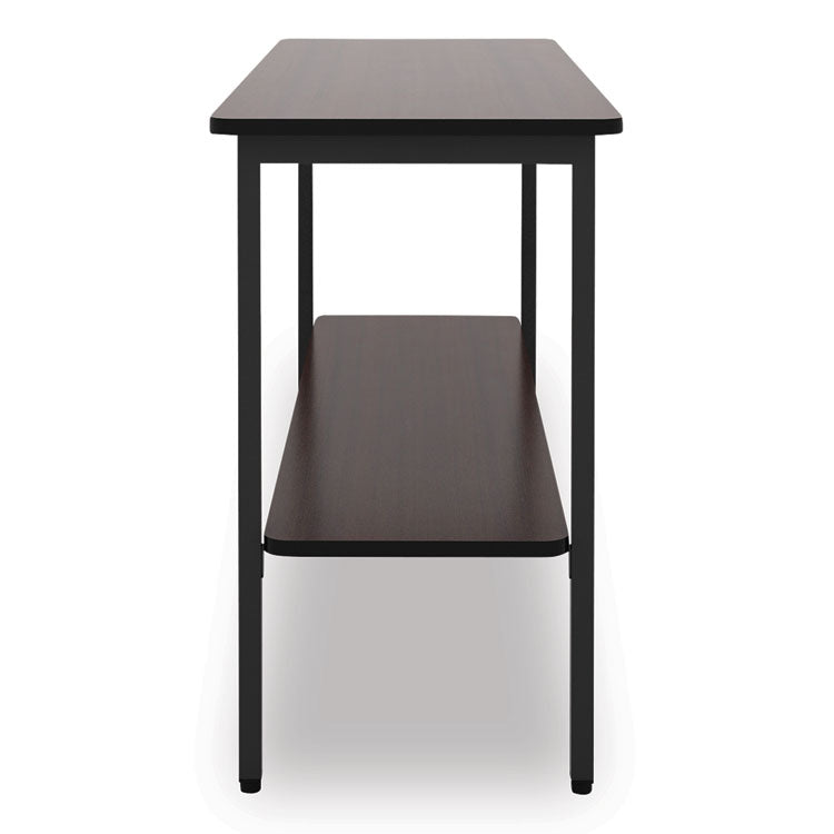 OfficeWorks One-Shelf Utility Table, Rectangular, 47.25" x 17.7" x 29.5", Walnut Top, Black Base/Legs