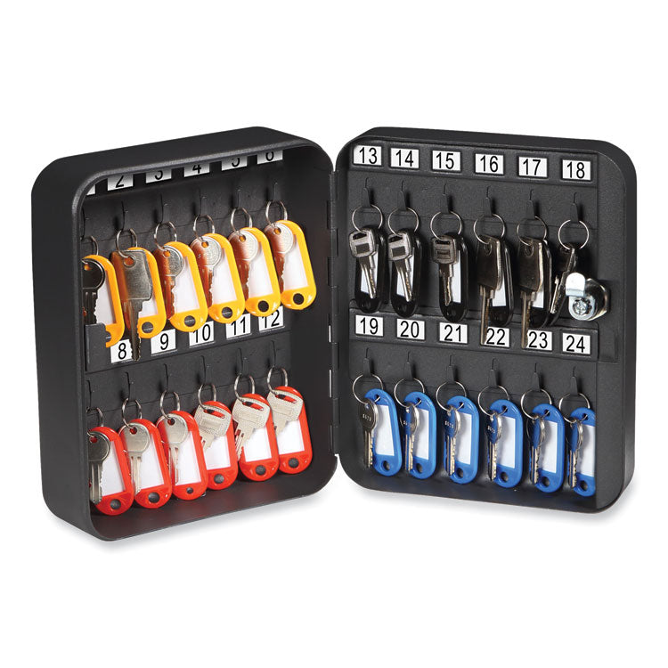 24-Slot Key Box, 6.3 x 2.9 x 7.8, Steel, Black