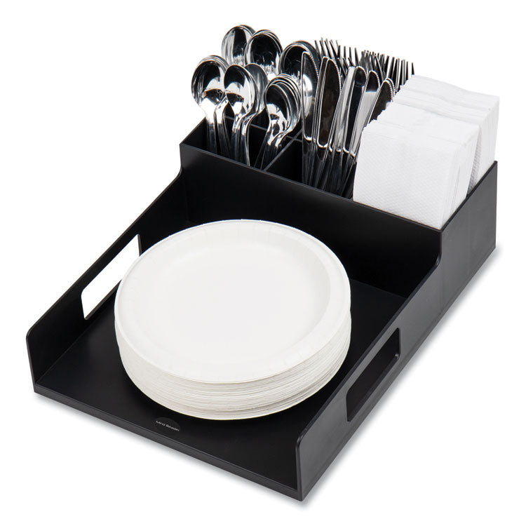 Network Collection Utensil, Napkin and Plate Countertop Organizer, 15.2 x 11.5 x 4.45, Plastic, Black