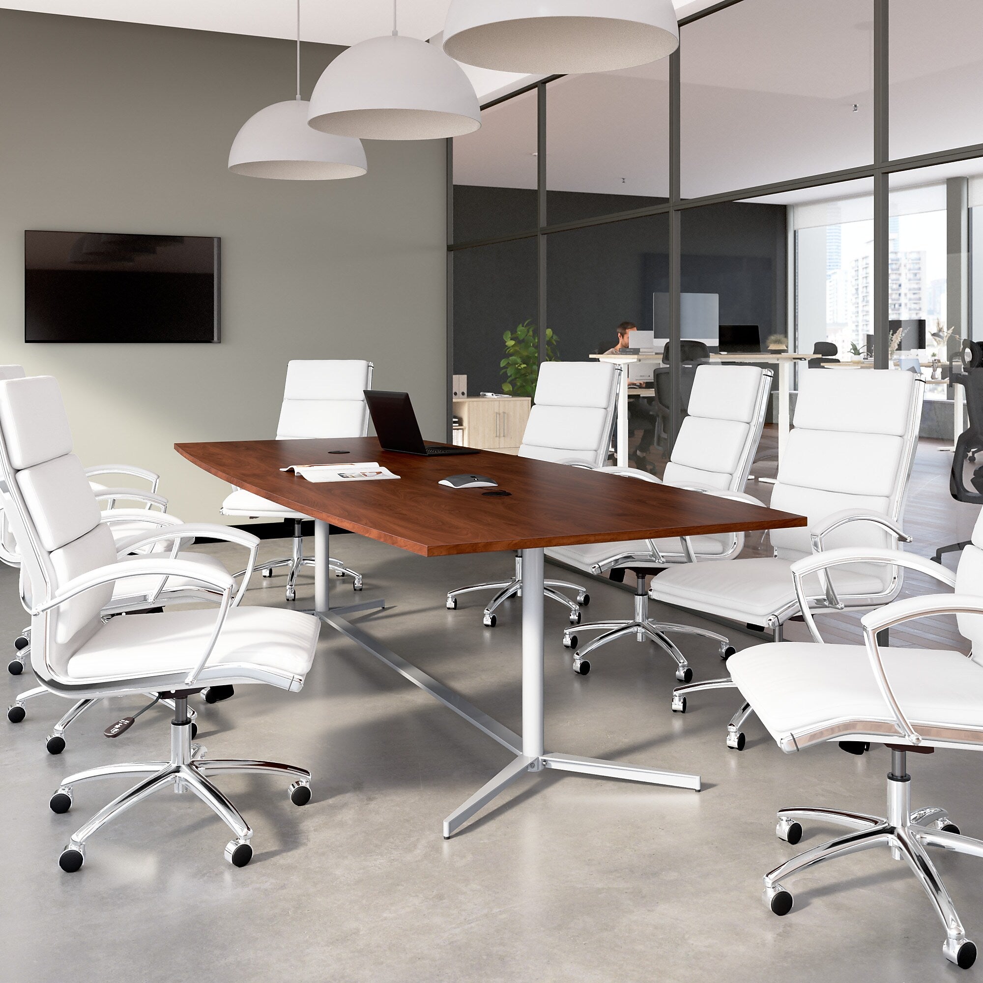 Bush Business Furniture 120W x 48D Boat Shaped Conference Table with Metal Base, Hansen Cherry (99TBM120HCSVK)