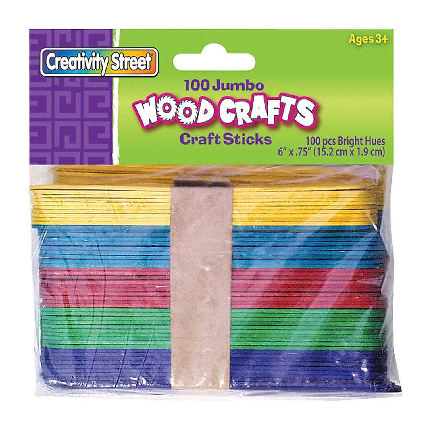 Creativity Street Jumbo Craft Sticks, Bright Hues Assorted, 6" x .75", 100/Pack, 12 Packs (CK-367602-12)