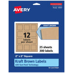 Avery Square Labels, 2" x 2", Kraft Brown, 300 Labels/Pack (94107)
