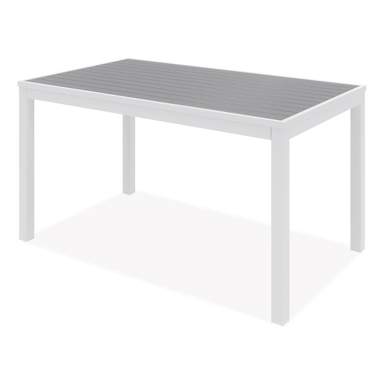 Eveleen Outdoor Dining Table Set, 55" x 35" x 29" Rectangular Table, 2 Benches, 2 Armchairs, Gray/White
