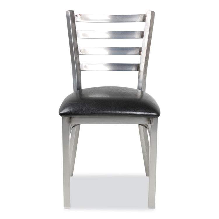 White Horse Series Side Chairs, Supports Up to 300 lb, 18" Seat Height, Black Seat, Industrial Clear-Coat Steel Back/Frame