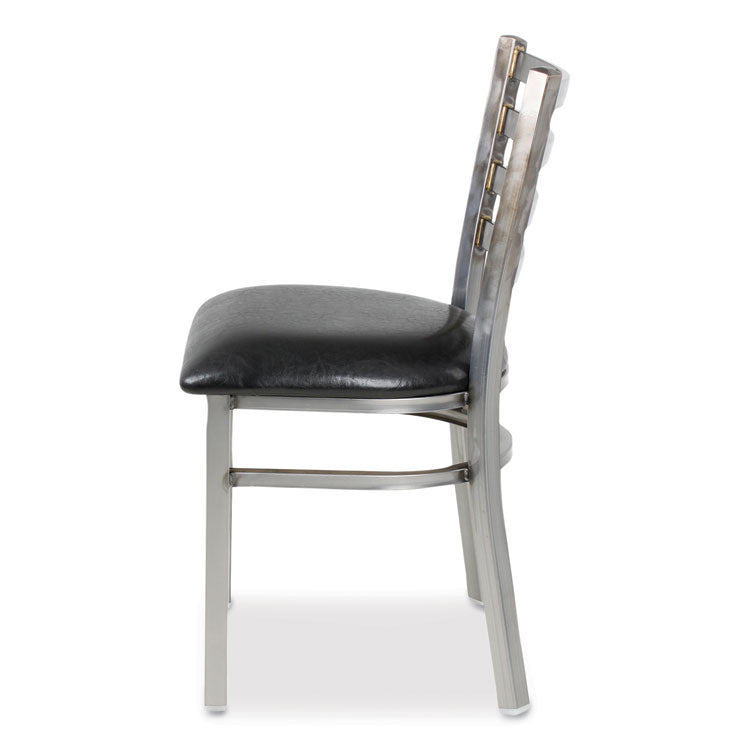 White Horse Series Side Chairs, Supports Up to 300 lb, 18" Seat Height, Black Seat, Industrial Clear-Coat Steel Back/Frame