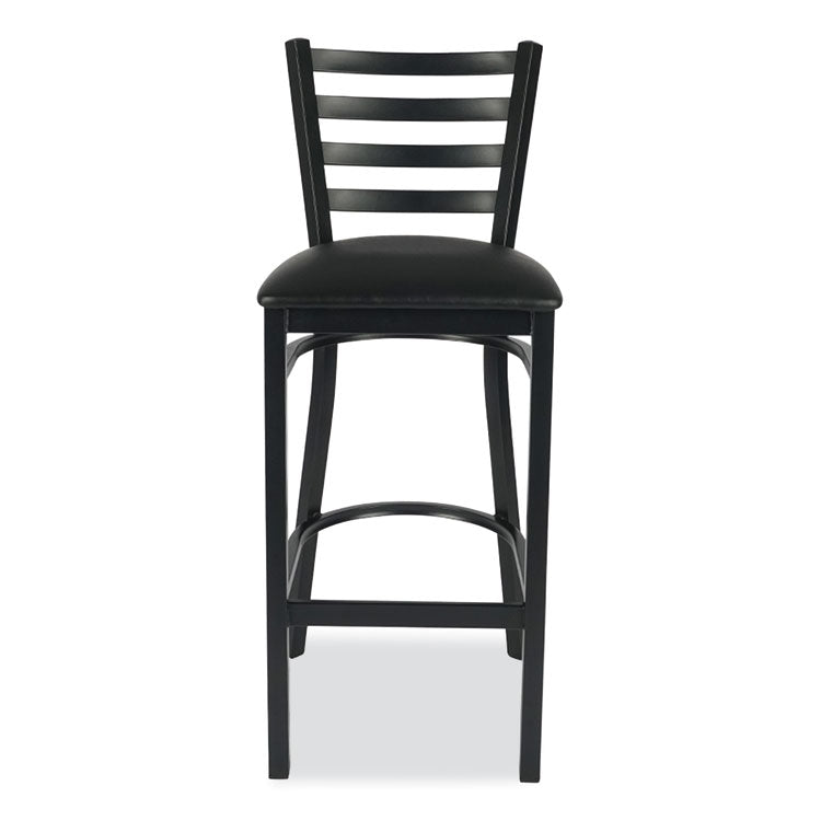 White Horse Series Barstools, Supports Up to 300 lb, 29.5" Seat Height, Black Seat/Back, Black Frame