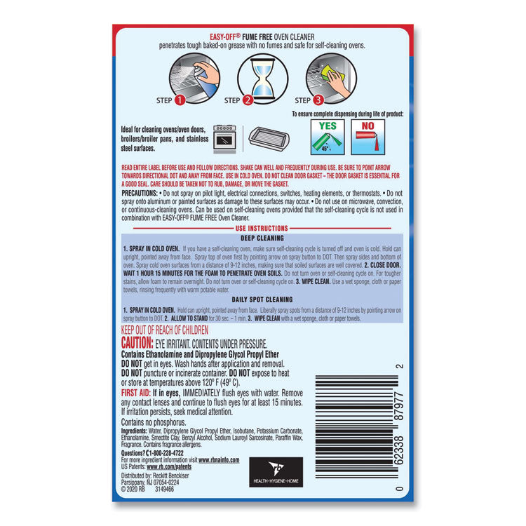 Fume-Free Oven Cleaner, Lemon Scent 14.5 Oz Aerosol Spray, 12/carton
