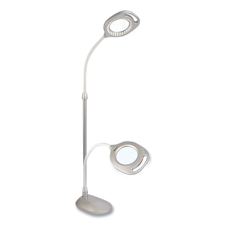 2-in-1 LED Magnifier Floor and Table Light, 39.5" High, Silver/White