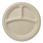 Fiber Plates, 3-Compartment, Paper, 9" dia, Natural, 1,000/Carton