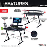 Techni Sport Carbon Computer Gaming Desk with Shelving, Black (RTA-TS200-BK)