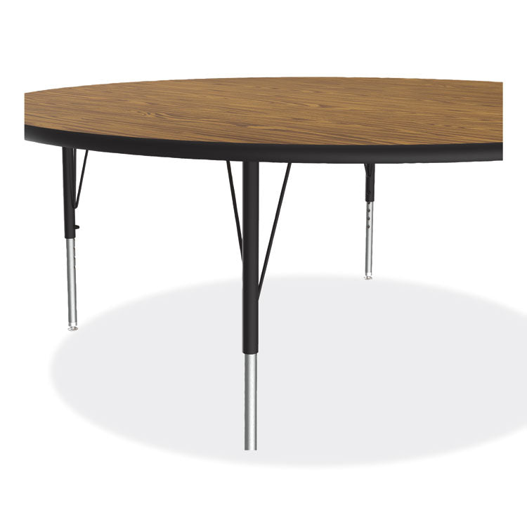 Height Adjustable Activity Tables, Round, 60" x 19" to 29", Medium Oak Top, Black Legs, 4/Pallet