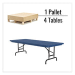 Adjustable Folding Tables, Rectangular, 72" x 30" x 22" to 32", Blue Top, Black Legs, 4/Pallet