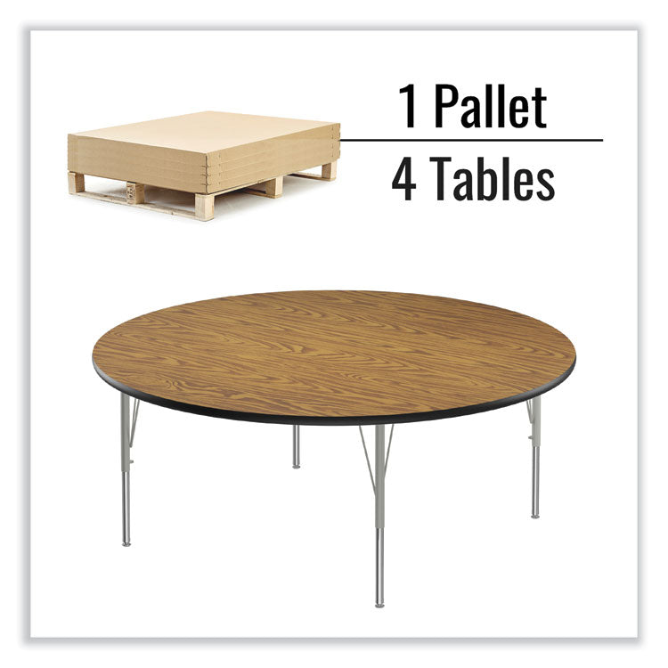 Height Adjustable Activity Tables, Round, 60" x 19" to 29", Medium Oak Top, Gray Legs, 4/Pallet