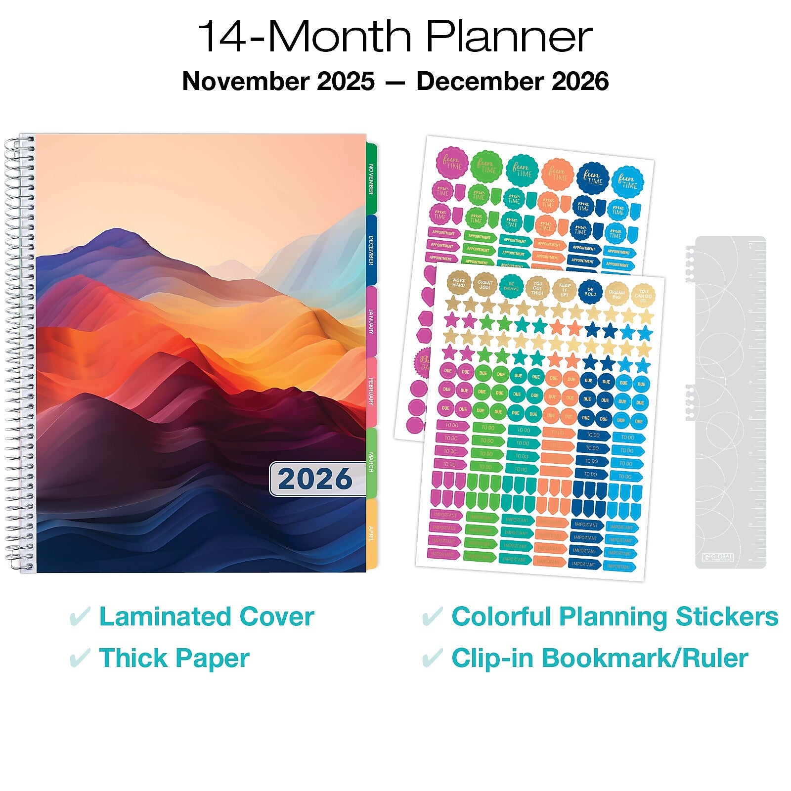 2026 Global Printed Products Mountain Majesty 8.5" x 11" Weekly & Monthly Planner, Paperboard Cover (NRY26-LAMF-74)