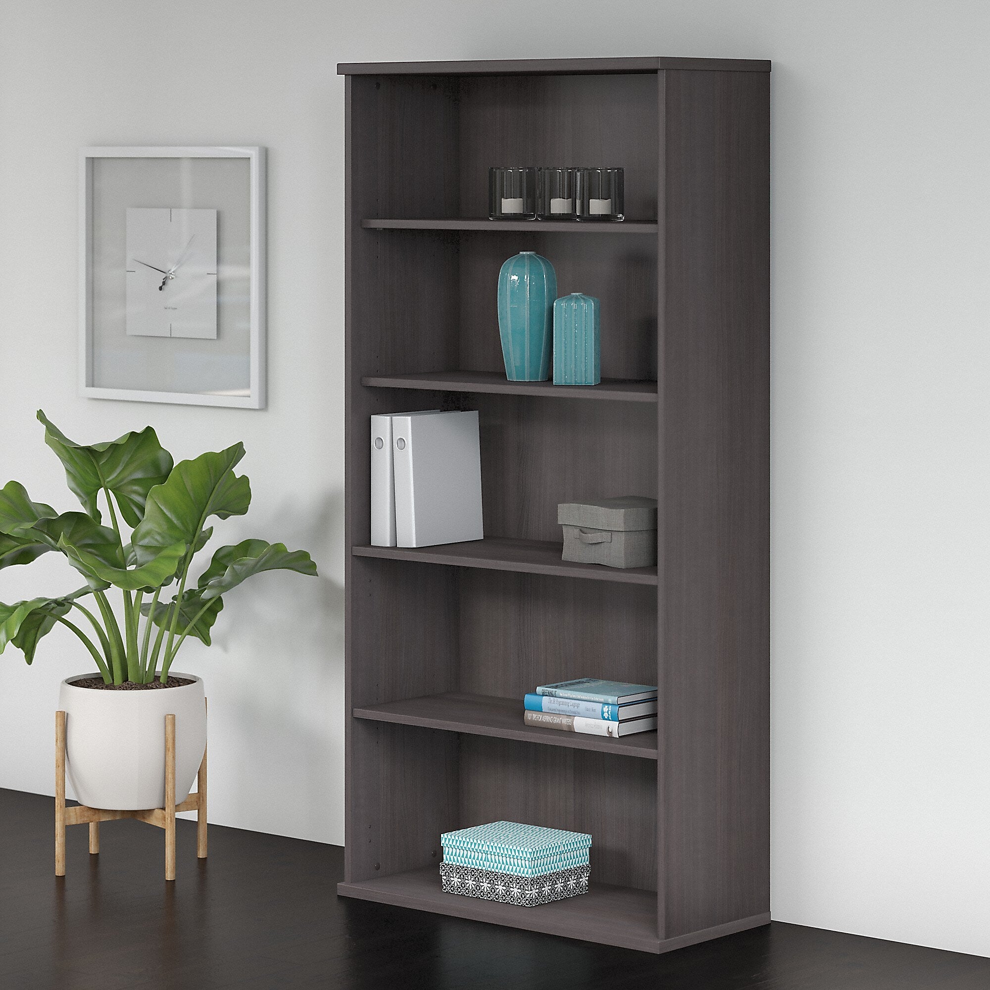 Bush Business Furniture Studio C 73"H 5-Shelf Bookcase with Adjustable Shelves, Storm Gray Laminate (SCB136SG)