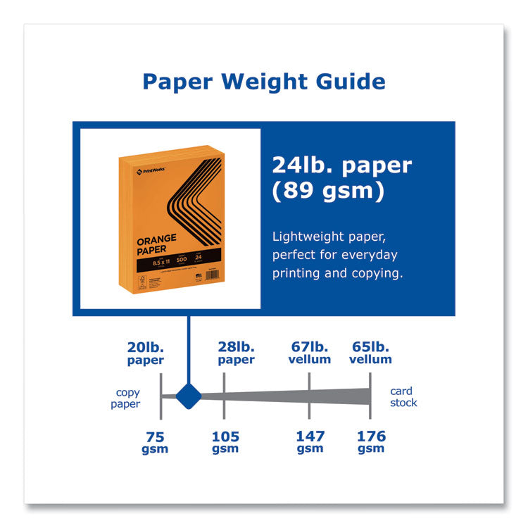 Color Paper, 24 lb Text Weight, 8.5 x 11, Orange, 500/Ream