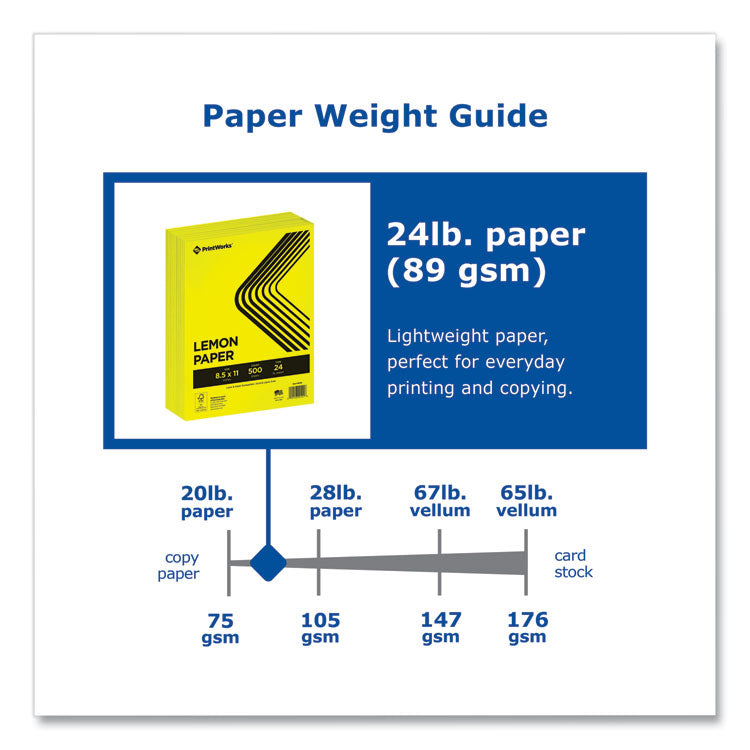 Color Paper, 24 lb Text Weight, 8.5 x 11, Lemon Yellow, 500/Ream