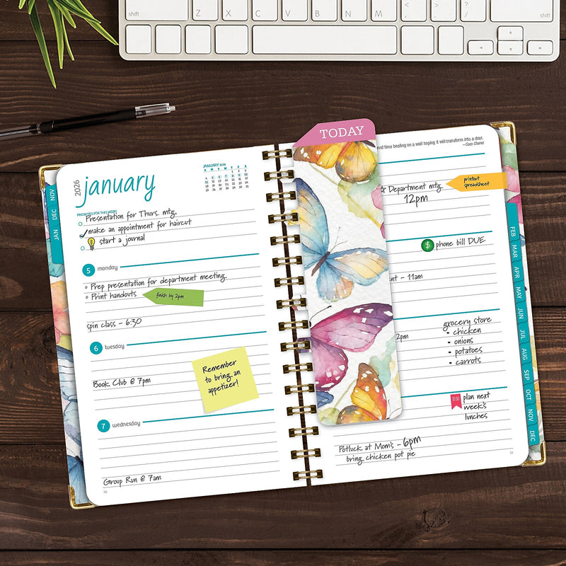 2026 Global Printed Products Watercolor Butterflies 5.5" x 8" Weekly & Monthly Planner, Paperboard Cover (NRY26-58-33)
