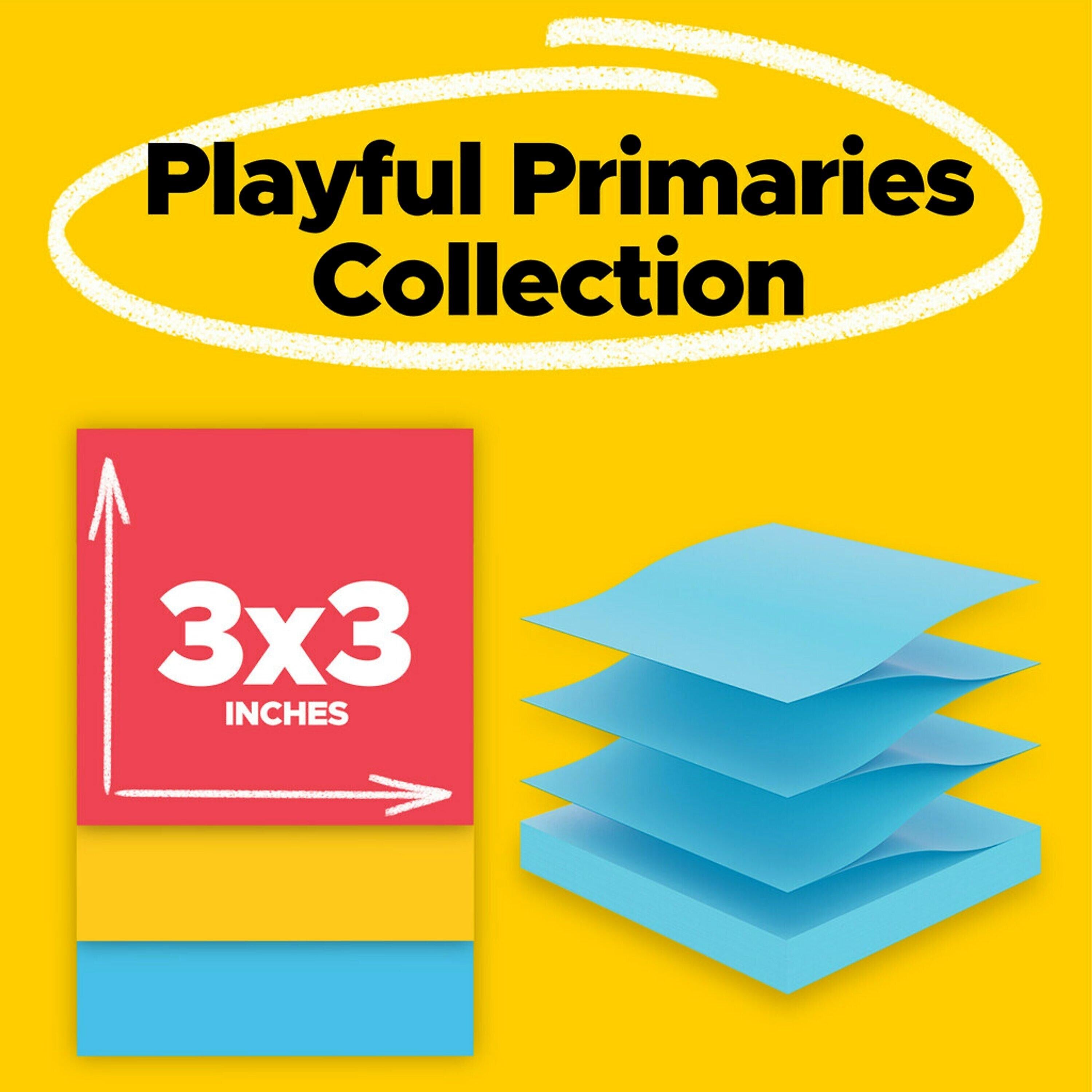 Post-it Super Sticky Pop-up Notes, 3" x 3", Playful Primaries Collection, 90 Sheet/Pad, 6 Pads/Pack (R330-6SSAN)