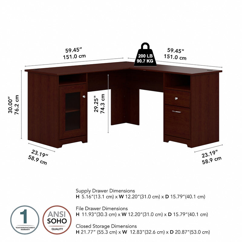 Bush Furniture Cabot L Shaped Desk, Harvest Cherry (WC31430K)
