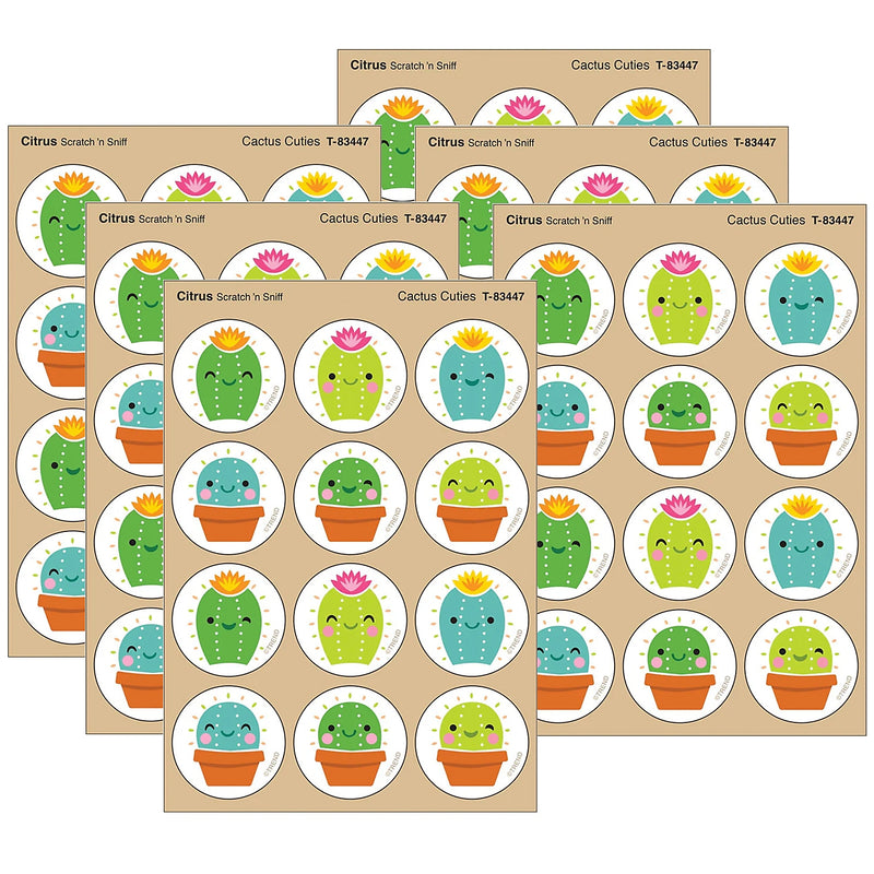 Trend Enterprises Cactus Cuties Citrus scent Scratch 'n Sniff Stinky Stickers, Multicolored, 48/Pack, 6/Packs/Bundle (T-83447-6)