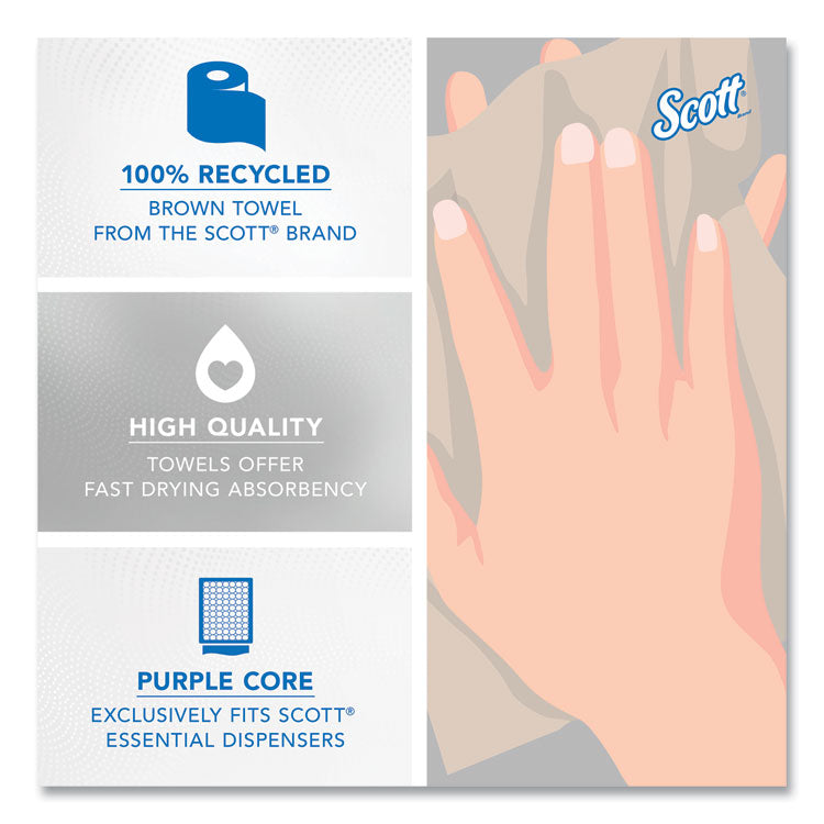 Essential 100% Recycled Fiber Hard Roll Towel, 1-Ply, 8" x 700 ft, 1.75" Core, Brown, 6 Rolls/Carton
