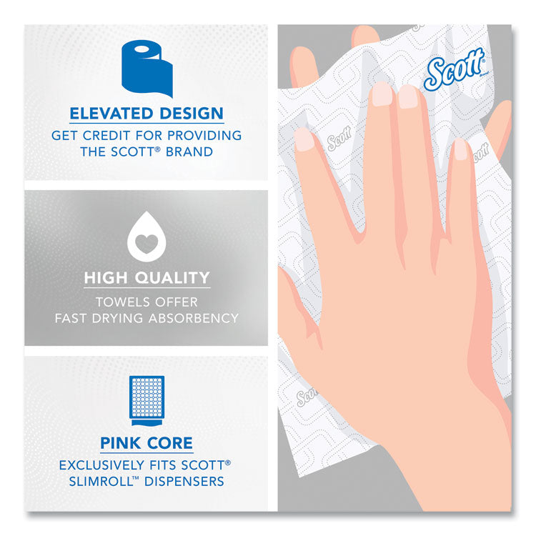 Slimroll Towels, 1-Ply, 8" x 580 ft, White/Pink Core, Traditional Business, 6 Rolls/Carton