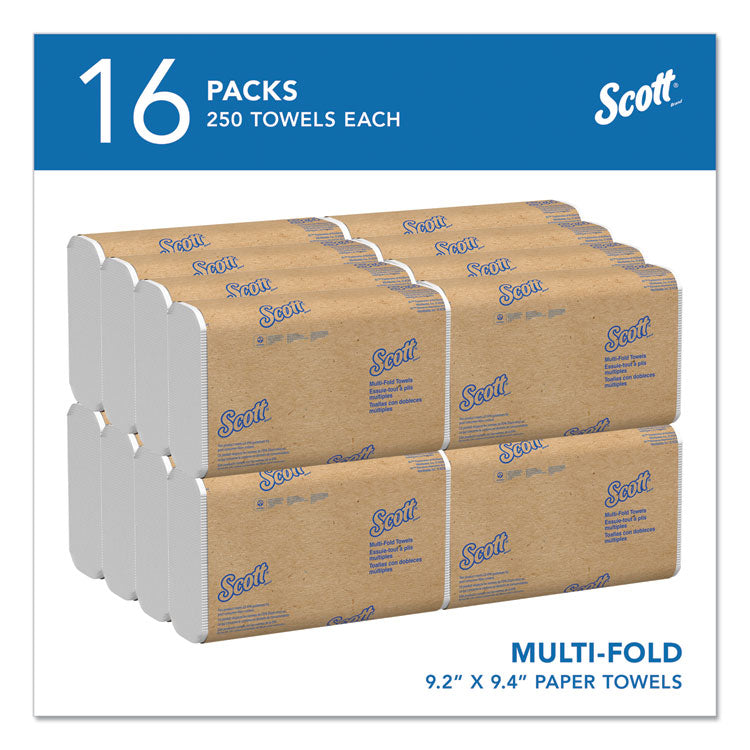 Essential Multi-Fold Towels, Standard Tier, Absorbency Pockets, 1-Ply, 9.2 x 9.4, White, 250/Pack, 16 Packs/Carton