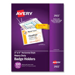 Secure Top Hanging-Style Badge Holders, Horizontal, 4w X 3h, Clear, 100/box