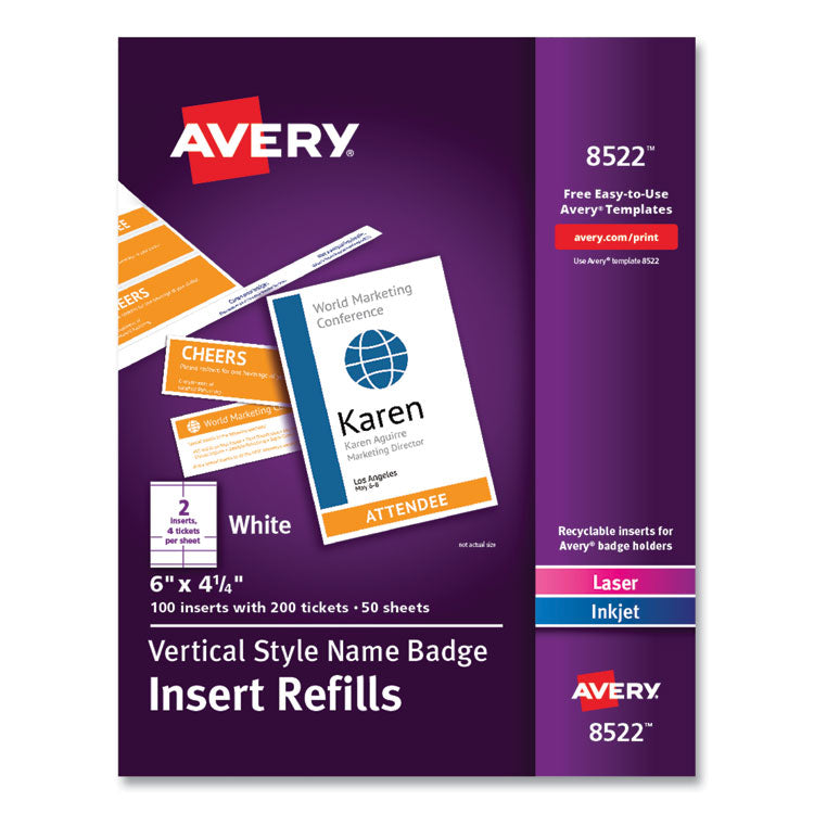 Name Badge Insert Refills, Vertical, 4 1/4 X 6, White, 100/pack